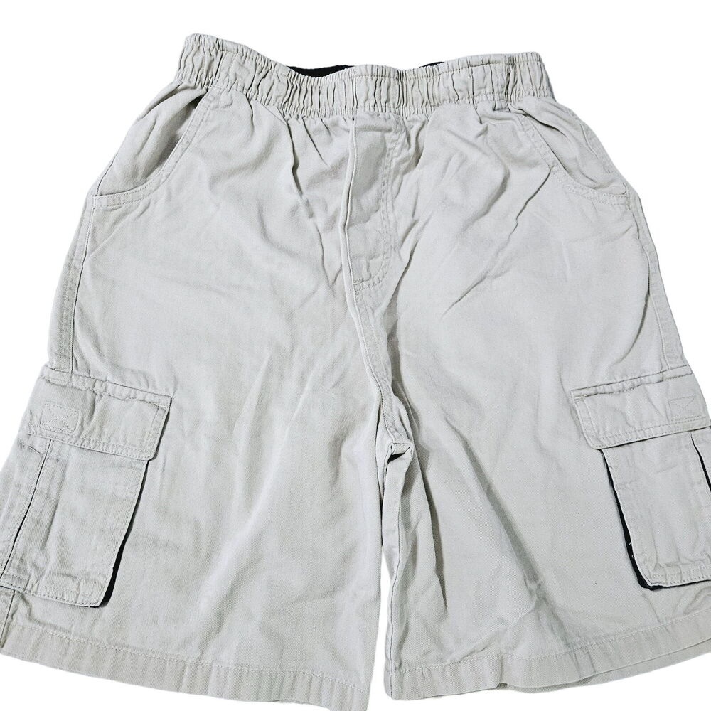 Basic Editions Boys Shorts Beige 14/16 100% Cotton Cargo Pockets Elastic Waist